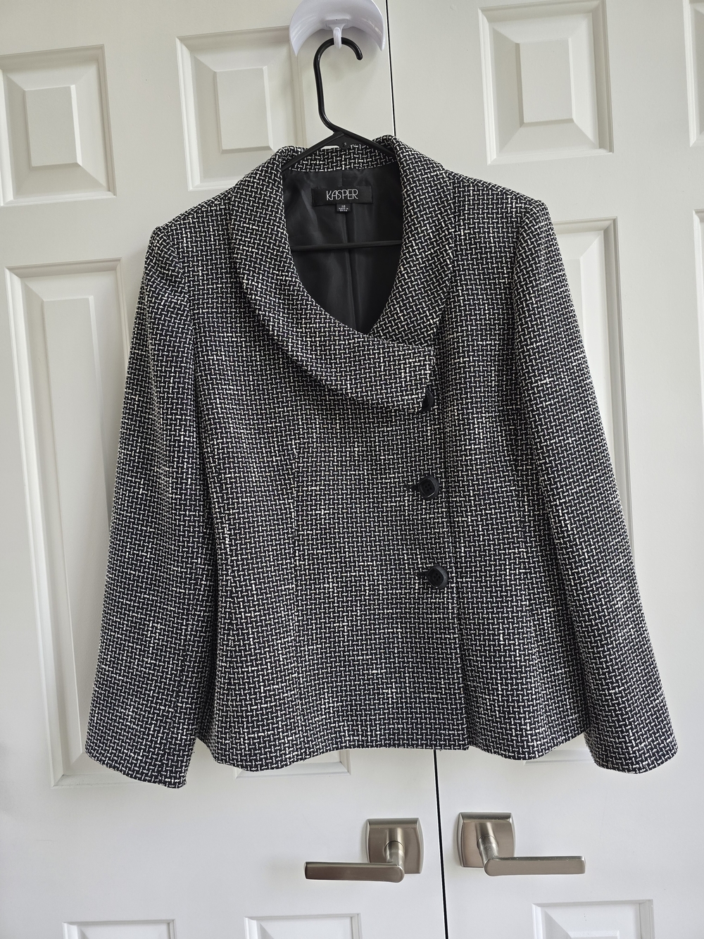 Kasper Black and White Textured Tweed Blazer
